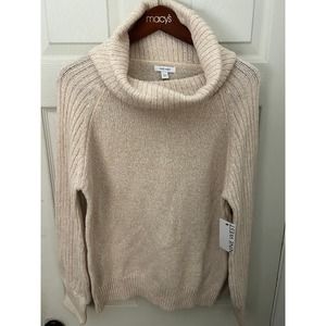Nine West Jeans Sweater Medium Tan beige Cowl Neck Ruched Sweatshirt